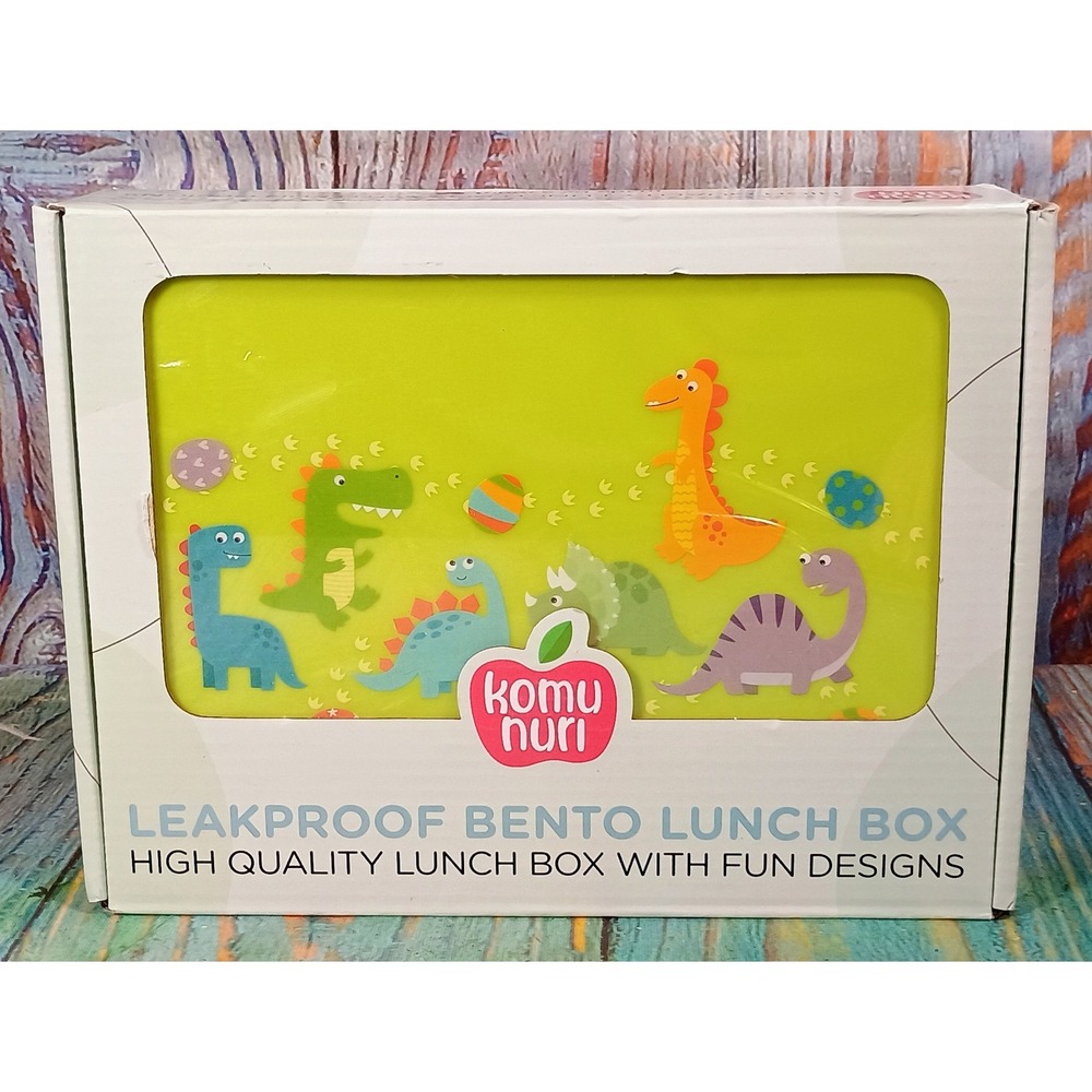 Komunuri Green Dinosaur Leakproof‎ Bento Lunch Box Kids 4 Compartment BPA Free